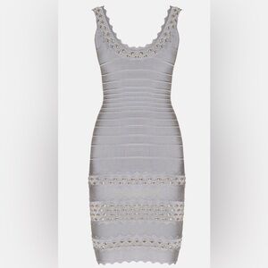 NWT Herve Leger Mini Dress with Gold Studs